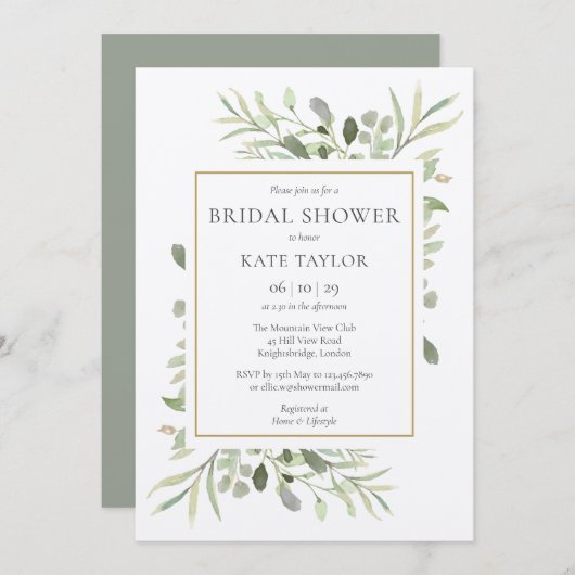 Invitation Fête des mariées de verdure rustique aquarelle (Devant / Derrière)