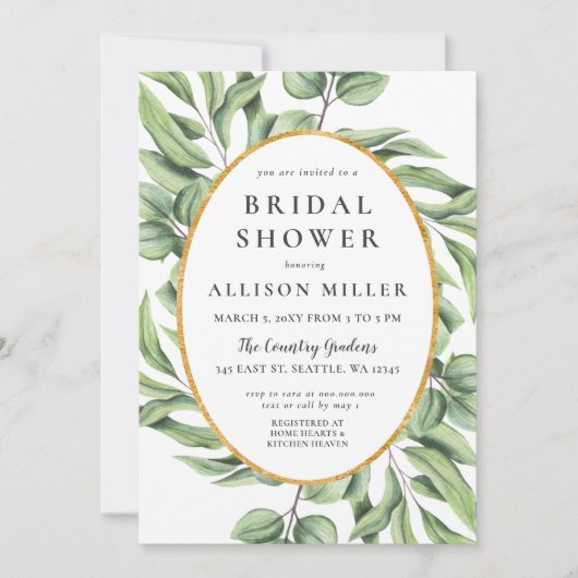 Invitation Fête des mariées de verdure rustique Sage Eucalypt (Devant)