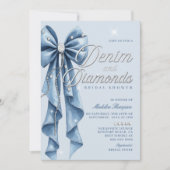 Invitation Fête des mariées de verre de script de Bow bleu de (Devant)