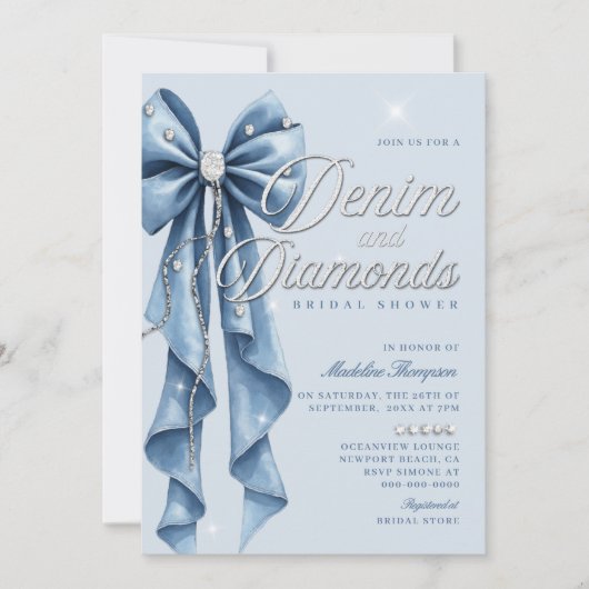 Invitation Fête des mariées de verre de script de Bow bleu de (Devant)