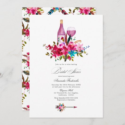 Invitation Fête des mariées de vin chic Boho turquoise et ros (Devant / Derrière)