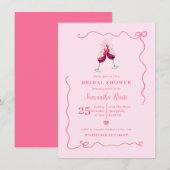 Invitation Fête des mariées de vin Valentine dessinée à la ma (Devant / Derrière)