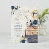 Invitation Fête des mariées de voyage Blush de la Marine Mlle (Debout devant)