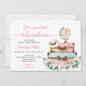 Invitation Fête des mariées de voyage florale rose Adventure (Devant)