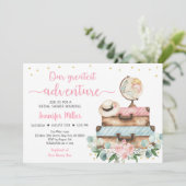 Invitation Fête des mariées de voyage florale rose Adventure (Debout devant)