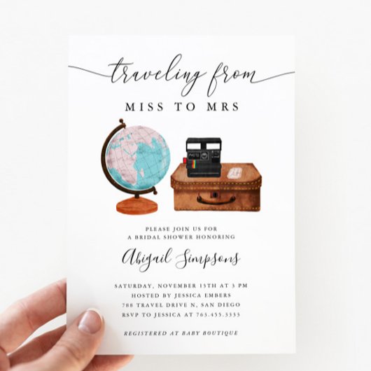 Invitation Fête des mariées de voyage MISS à MRS.