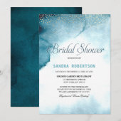 Invitation Fête des mariées d'eau claire bleu marine moderne (Devant / Derrière)