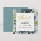 INVITATION FÊTE DES MARIÉES D'EAU FLORALE BLEU GOLD GRIS (Devant / Derrière)