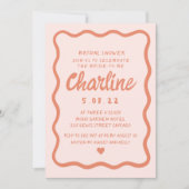 Invitation Fête des mariées d'écriture manuscrite rouge et ro (Devant)