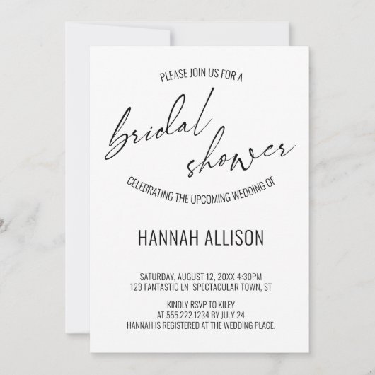 Invitation Fête des mariées d'écriture manuscrite simple et c (Devant)