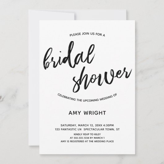 Invitation Fête des mariées d'écriture manuscrite simple et m (Devant)