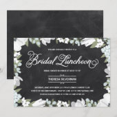 Invitation Fête des mariées Déjeuner noir & blanc Élégant flo (Devant / Derrière)