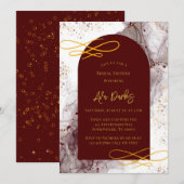 Invitation Fête des mariées d'encre d'alcool Bourgogne et or (Devant / Derrière)