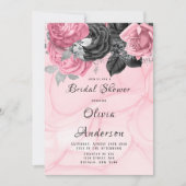 Invitation Fête des mariées d'encre de luxe rose et noir flor (Devant)