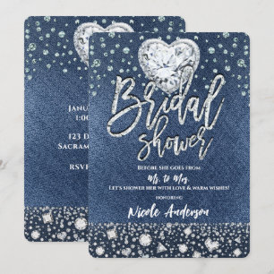 Invitation Fête des mariées Denim & Bling Diamonds Coeur