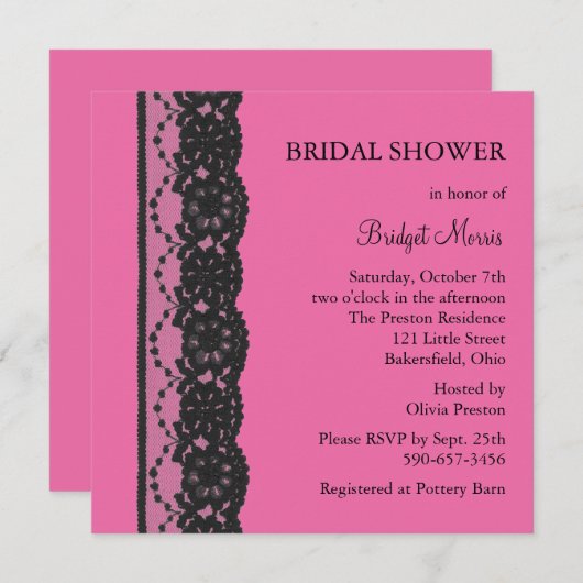 Invitation Fête des mariées dentelle 2 (fuchsia) (Devant / Derrière)