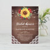 Invitation Fête des mariées dentelle de tournesol Rouge Flora (Debout devant)