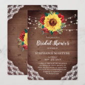 Invitation Fête des mariées dentelle de tournesol Rouge Flora (Devant / Derrière)