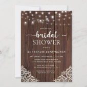 Invitation Fête des mariées dentelle en bois de ferme (Devant)