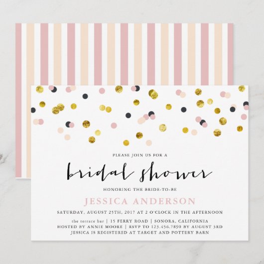 Invitation Fête des mariées des arrosées d'or et de rose (Devant / Derrière)