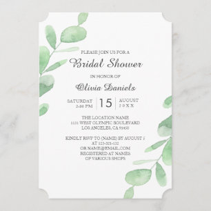 Invitation Fête des mariées des bois. Feuilles d'eucalyptus v