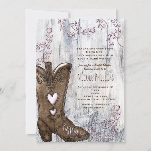 Invitation Fête des mariées des bottes de coiffure rose MRS C (Devant)