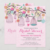 Invitation Fête des mariées des cages d'oiseaux et des fleurs (Devant / Derrière)