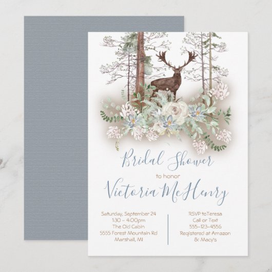 Invitation Fête des mariées des cerfs de la forêt d'aquarelle (Devant / Derrière)