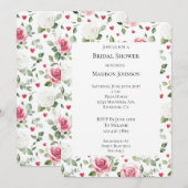 Invitation Fête des mariées des Coeurs Floraux roses (Devant / Derrière)