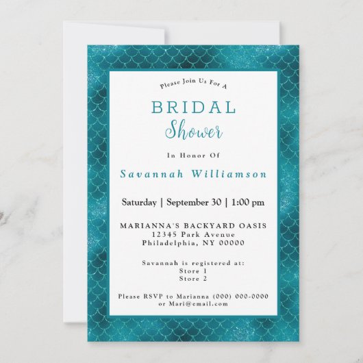 Invitation Fête des mariées des échelles de sirène Turquoise  (Devant)