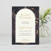 Invitation Fête des mariées des étoiles céleste noir et or (Debout devant)