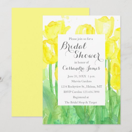 Invitation Fête des mariées des fleurs d'aquarelle des Tulipe (Devant / Derrière)