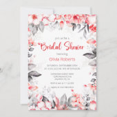 Invitation Fête des mariées des fleurs d'aquarelle rouge et g (Devant)