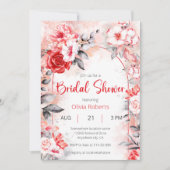 Invitation Fête des mariées des fleurs d'aquarelle rouge et g (Devant)