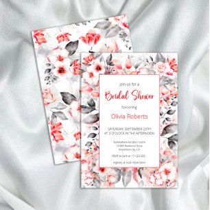 Invitation Fête des mariées des fleurs d'aquarelle rouge et g