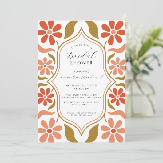 Invitation Fête des mariées des fleurs de Boho rétro (Debout devant)
