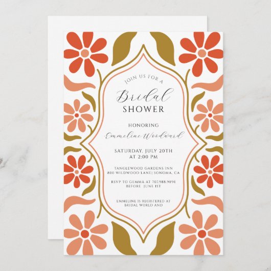 Invitation Fête des mariées des fleurs de Boho rétro (Devant / Derrière)