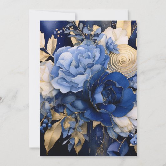 Invitation Fête des mariées des fleurs de crème bleue marine (Dos)