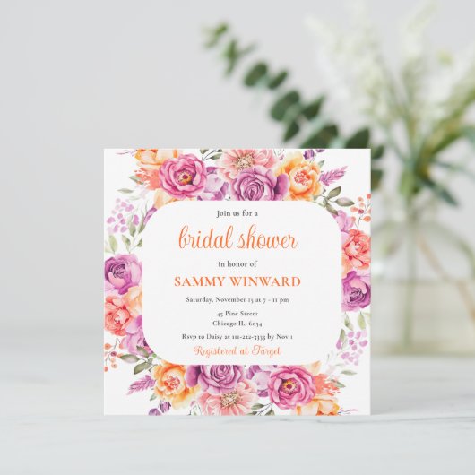 Invitation Fête des mariées des fleurs d'été brillantes (Debout devant)