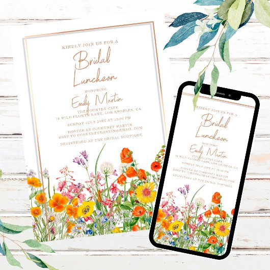 Invitation Fête des mariées des fleurs sauvages de Boho pour 