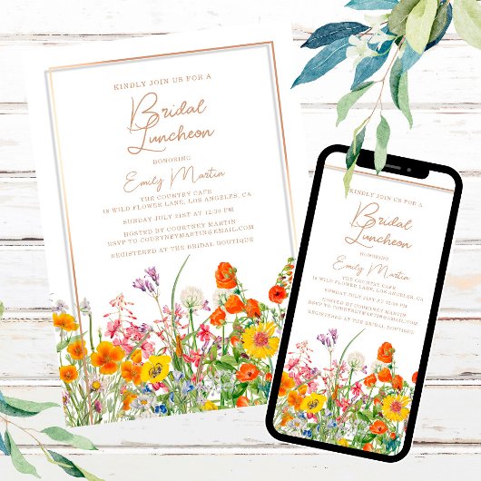 Invitation Fête des mariées des fleurs sauvages de Boho pour 