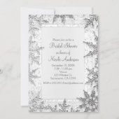 Invitation Fête des mariées des flocons d'hiver blancs et arg (Devant)