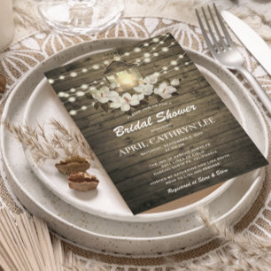 Invitation Fête des mariées des lumières florales en bois rus