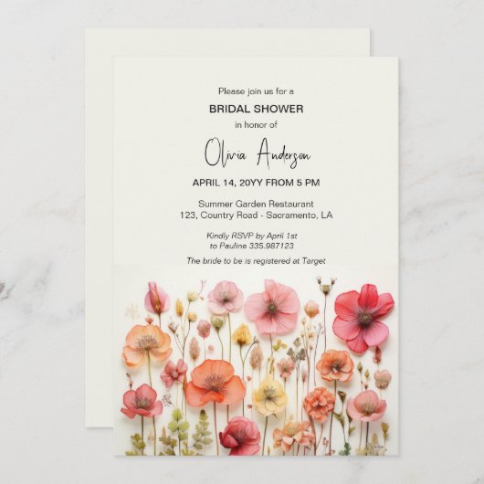 Invitation Fête des mariées des papillons Fleurs d'été (Devant / Derrière)