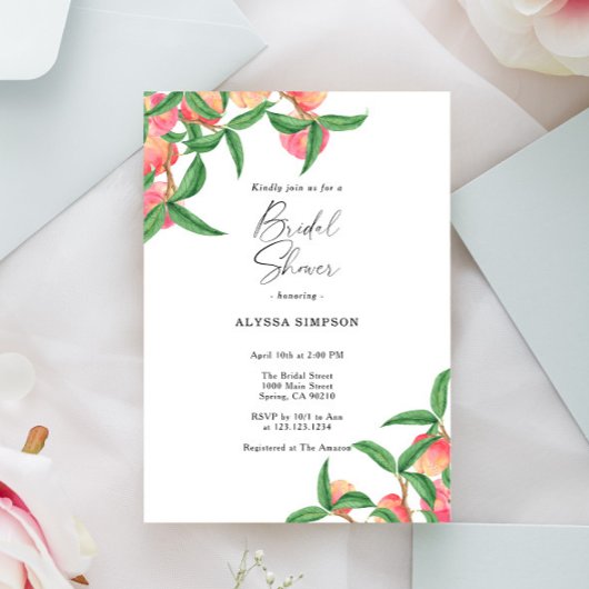 Invitation Fête des mariées des pêches aquarelle