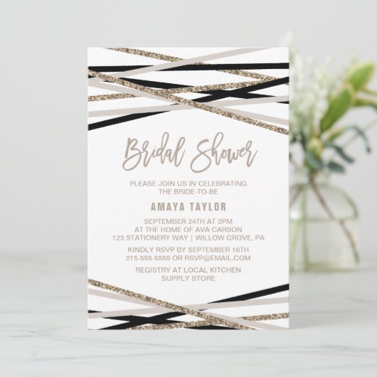 Invitation Fête des mariées des Streamers noir et ivoire (Debout devant)