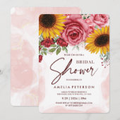 Invitation Fête des mariées des tournesols et roses rouges de (Devant / Derrière)