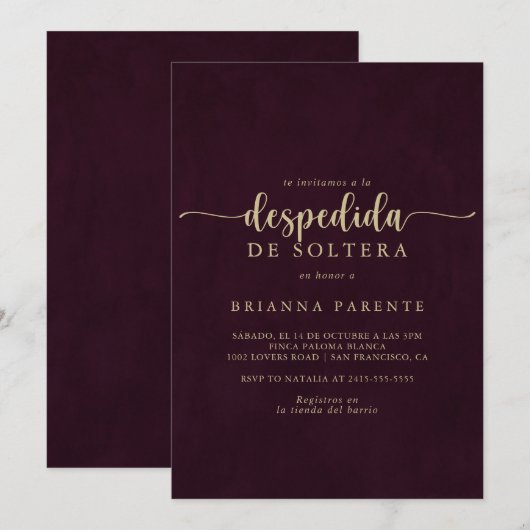 Invitation Fête des mariées d'Espagne en Bourgogne d'or (Devant / Derrière)