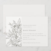 Invitation Fête des mariées d'esquisse florale Brown minimale (Devant / Derrière)