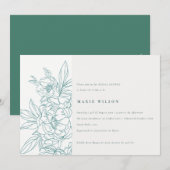 Invitation Fête des mariées d'esquisse florale Turquoise mini (Devant / Derrière)